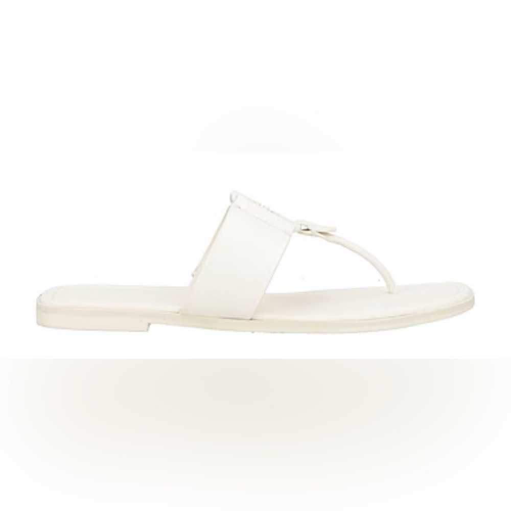 EUC [TORY BURCH] Georgia Logo Toe Slide Sandals Smooth White Leather Women’s 9 - Picture 3 of 12